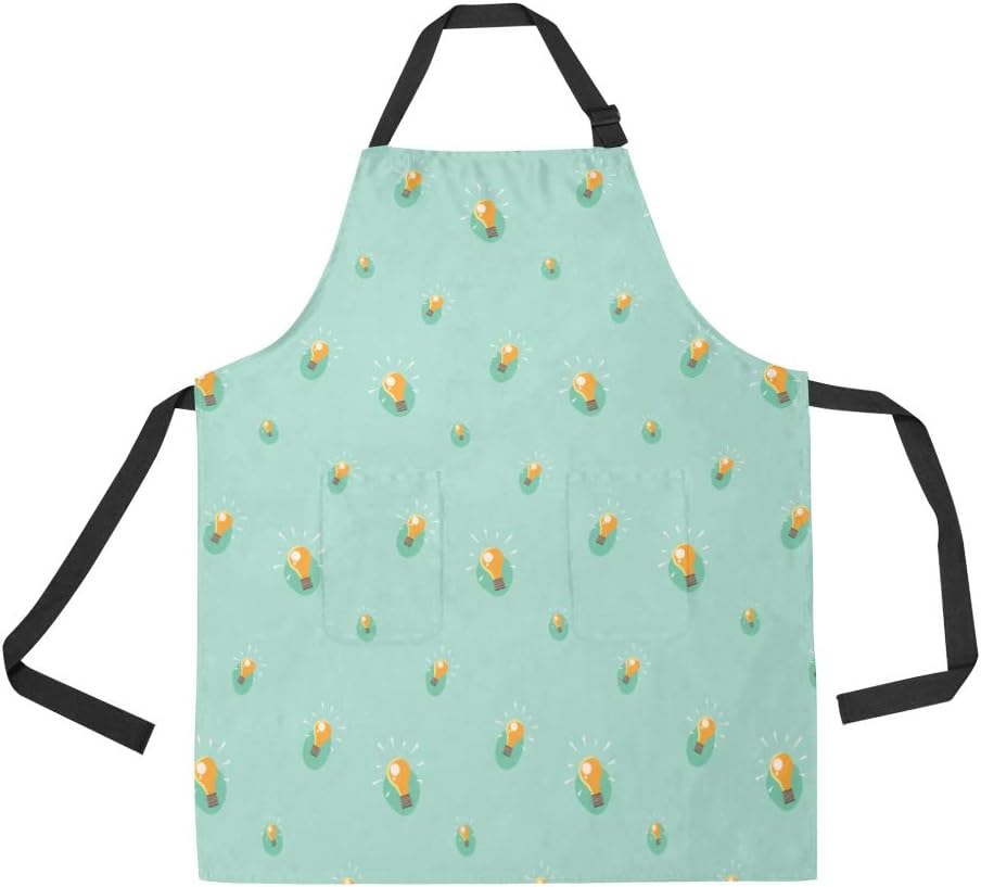 Durable Light Bulb Home Design Creative Art Cartoon Light Shining All Over Print Apron With An Adjustable Neck&two Spacious Front Pocketst Unisex Kitchen Home Restaurant Apron For Baking Gardening
