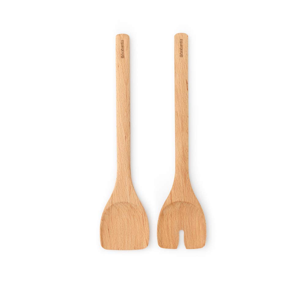 Brabantia 2 Piece Wooden Salad/Pasta Servers Set, High Quality Sustainable Cookware Utensils, Beach Wood