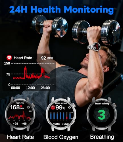 LIGE SMART Men's Smart Watch, Large Screen 1.85"/Bluetooth Call/1000mAh/LED Torch, Men's Smartwatch with Heart Rate/Sleep/IP68/110+ Sports Modes Android iOS, Silver