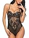 ADOME Women One Piece Lingerie Lace Fishnet Teddy Lace Bodysuits Mesh Babydoll Black M