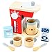 Wood Eats! Good Mornings Coffee Maker 10pc Playset - Wooden Machine with Kettle, 2 Cups, 2 Pod Capsules, 2 Spoons, Milk, & Sugar - Pretend Play Kitchen Appliances by Imagination Generation