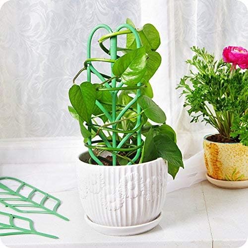 Mr.Garden DIY Garden Trellis, Plant Trellis for Potted Plants Growing Support, Leaf Shape Green Plastic Trellis, Outdoor Decor for Mini Climbing Plant Ivy Vine Rose, 4" W x 11.7" H (3 Pack)