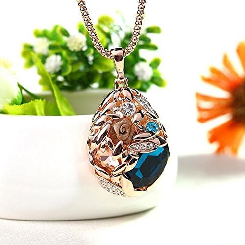 Guanta Crystal Sweater Chain Necklace Wheat Korean Jewelry Retro Fashion National Style Pendant(Blue)