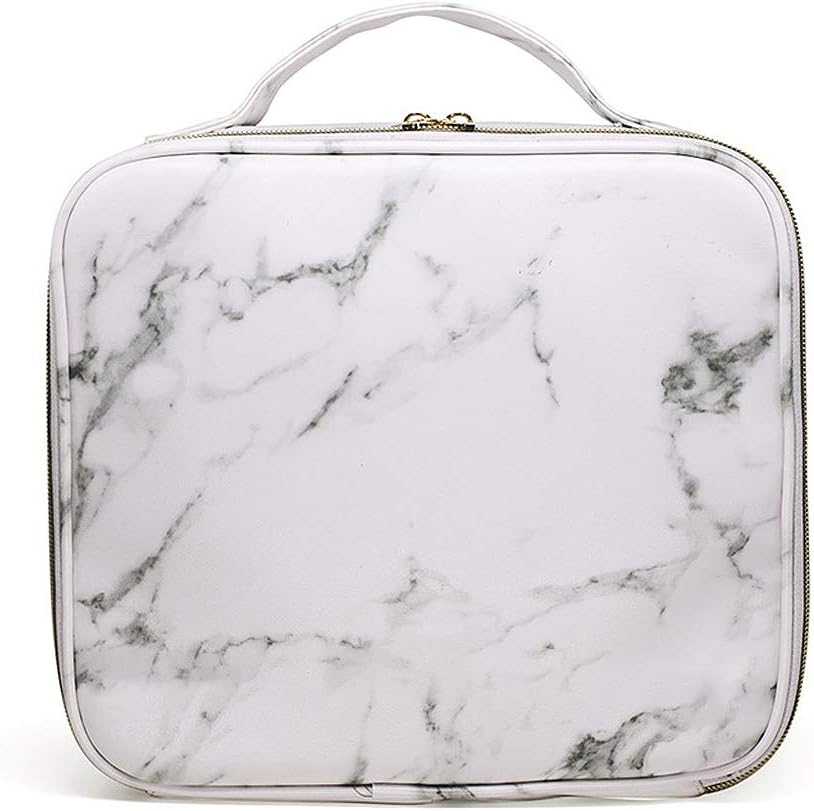 Marble Makeup Organizers and Storage,LKE Cosmetic Bags Waterproof Marble Travel Makeup Train Case Jewelry Travel Organizer with Adjustable Dividers (9.8x8.86x3.7 inches)