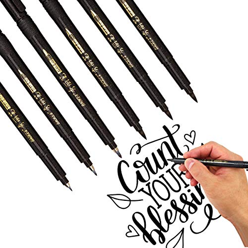 Lettering Pens for Beginners Writing, Signature, Greetings Card, Calligraphy Practicing, Illustration, Hand Lettering, Art Drawing, Refill Brush Calligraphy Markers Set, 4 Size(6 Pack)