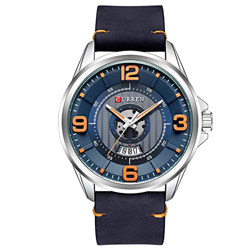 Curren 8305 - Reloj de pulsera para hombre, esfera redonda grande, correa de piel, casual, reloj de cuarzo, color azul