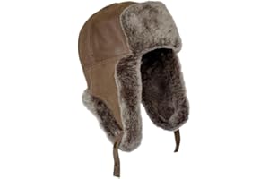 LUKKIZARA Leather Aviator Russian Ushanka Trapper Shearling Sheepskin Fur Ear Flap Waterproof Winter Hat