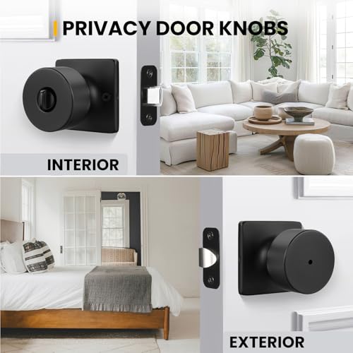 Goldenwarm Matte Black Door Knobs Interior, Privacy Bedroom Door Knob with Lock, Black Interior Door Knobs Bathroom 6 Pack
