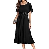 Ever-Pretty Women's Round Neck Pleated Short Sleeves Appliques A-line Chiffon Midi Formal Evening Dresses 02961