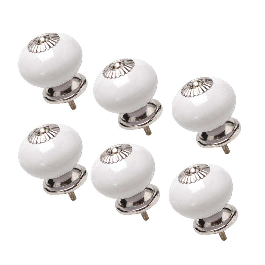 sourcing map 6pcs Ceramic Knobs Vintage Knob Drawer Round Pull Handle Furniture Door Cabinet Cupboard Wardrobe Dresser Decorative White