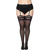 Aiyorse Plus Size Thigh High Stockings for Women, Sexy Hold-up Stockings Stay Up Thigh Highs Suspender Garter Belt Pantyhose Tights Leg Warmer Boot Stocking (Black)