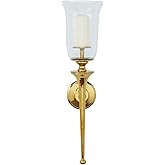 Deco 79 Aluminum Metal Single Candle Wall Sconce with Glass Holder, 8" x 8" x 30", Gold