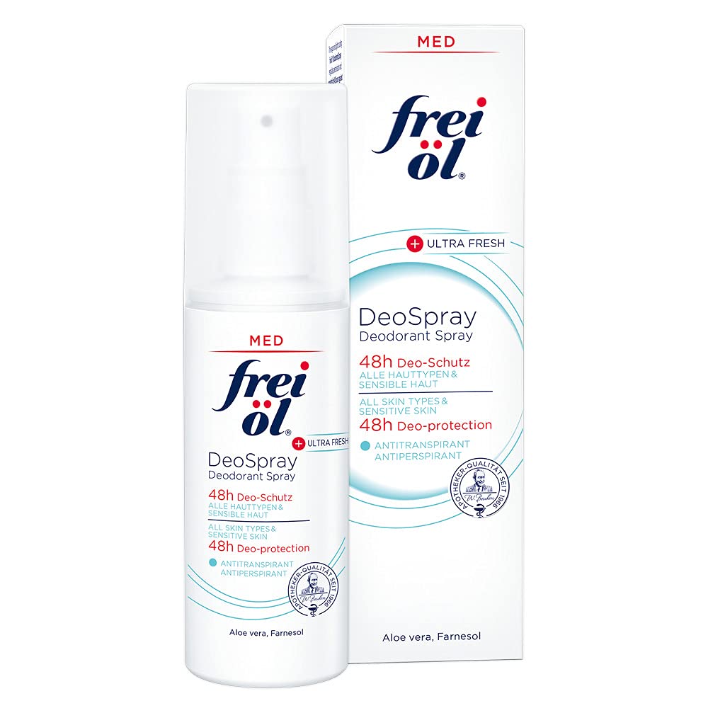 frei öl MED Deodorant Spray, Deodorant Ultra Fresh, 48-Hour Deodorant Protection, Regulates Sweating, Vegan and Lightly Cooling, 100 ml