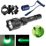 WindFire® WF-802 350 Lumens Waterproof 18650 Battery Tactical Flashlight 250 Yard Long Range Throwing Green Hunting Light Green Cree LED Coyote Hog Hunting Light Lamp Torch with Remote Pressure Switch &amp; Barrel Mount for Hunting Fishing (Battery not included)