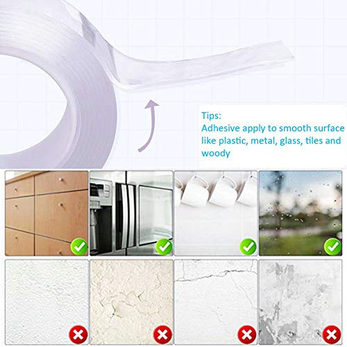 TYLife Traceless Washable Adhesive Transparent Tape,9.84FT Removable Reusable Double Sided Clear Silicone Tape for Paste Photos Posters,Glass, Metal, Kitchen Cabinets or Office Wall Decor
