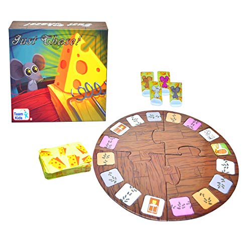 Board Game for Kids, “Just Chase” Card Game with Cheese Trap, Cute Cat Card Family Party Game for 5 Years&Up, 2-6 Players
