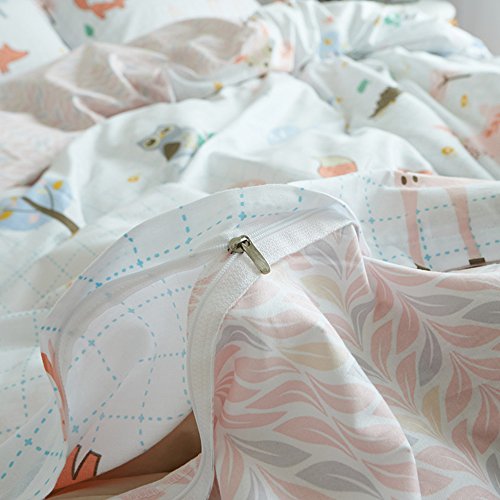 BuLuTu Animal Duvet Cover Twin White 100% Cotton,3 Pieces Woodland Kids Bedding Sets Twin for Boys Girls,Hedgehog Fox Deer Owl Print Twin Duvet Cover and 2 Pillowcases,No Comforter - Thumbnail 6