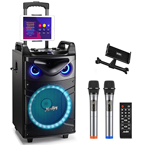 Moukey Karaoke Maschine, 2 Mikrofone, 30cm Woofer, Bluetooth, USB, TWS, 650W, Party