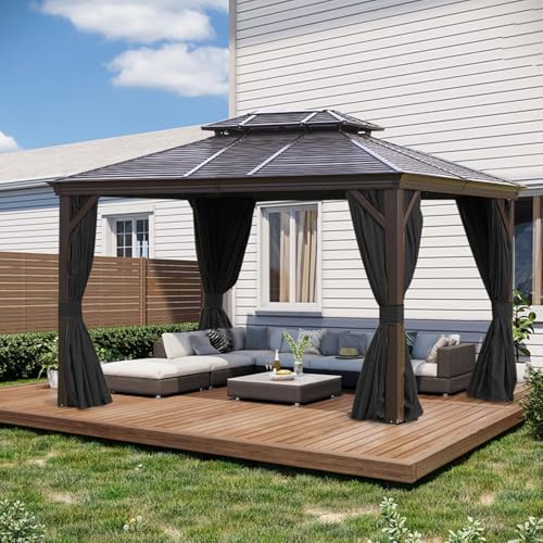 slashome 10'x12' Gazebo Curtains Outdoor Waterproof, Black Universal Replacement Curtain 4-Panels, Sidewalls with Zipper for Garden, Patio, Yard (Only Curtains)