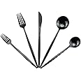 Gugrida Portable Silverware Set - 20-Piece Flatware Cutlery Set - 18/10 Stainless Steel - Mirror Polishing Black - Travel Elegant Modern Utensils - Service for 4 Include Steak Knife Dinner Fork Spoon