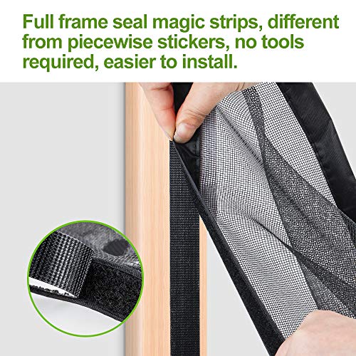 Magnetic Screen Door, KOMAKE Fireproof Fiberglass Screen Door with Full Frame Velcro Anti Mosquito Bugs Mesh Screen Curtain Pet and Kid Entry Friendly, Fits Door Size up to 38" x 82" Max- Black