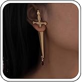 Erimberate Punk Sword Earrings Vintage Sword Studs Earrings Retro Dagger Stud Earrings Gold Waterdrop Crystal Earrings Jewelry for Women and Girls Gifts
