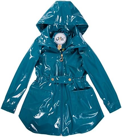 Oil &amp; Water Little and Big Girl's Fashion Waterproof Raincoat Jacket with Hood (Harbour Blue, 12)