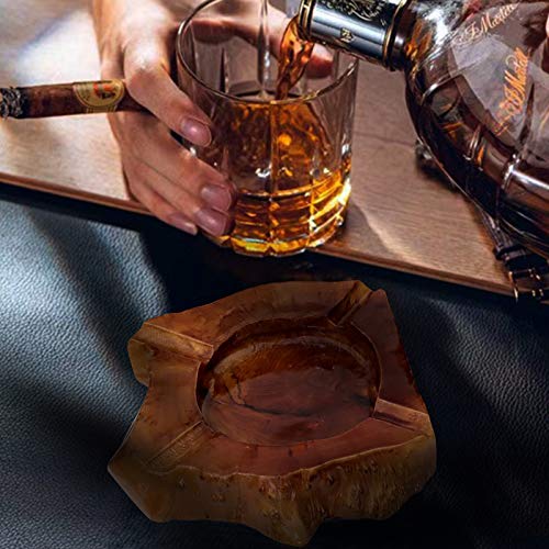 Woho Large Cigar Ashtray for Outdoor Patio, Wooden Ash Tray for Indoor Home Office, Cool Cigar Accessorie and Gift Set for Men(4 Slots, Around 9inch)
