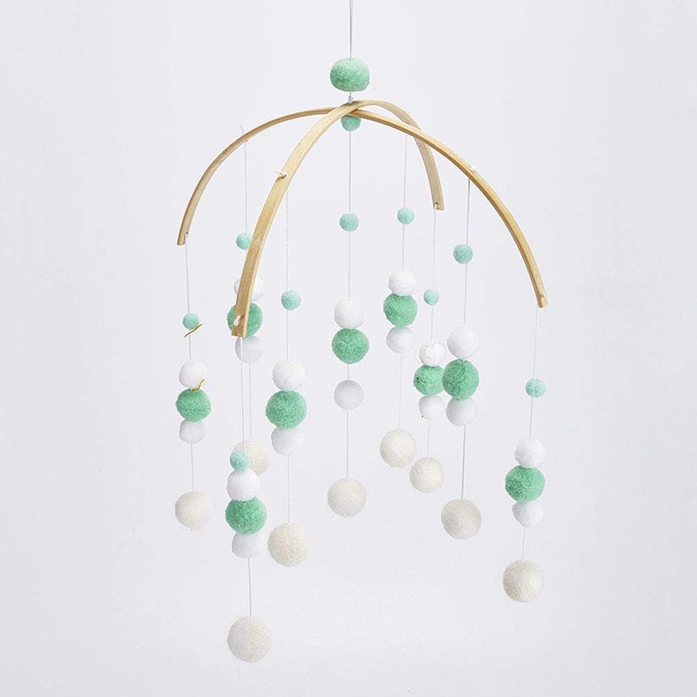 Baby Crib Mobile, Felt Ball Mobile Nursery Ceiling Mobile Wind Chimes Bed Bell Rattle Toys Hanging Ornaments for Your Boy or Girl Babies Bed Room(Green)