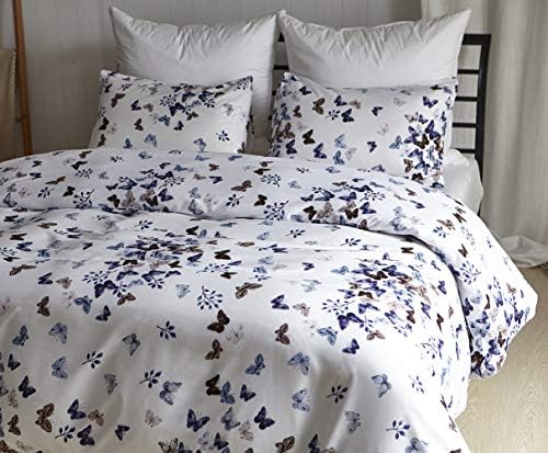 Chanyuan Colorful Butterfly Duvet Cover Set King Size, Soft Hypoallergenic Brushed Microfiber Bedding Set, 1 White Duvet Cover + 2 Pillowcases