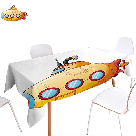 Amazon Familytaste イエローサブマリン ダイニングテーブルデコレーション 海の生き物テーマ 潜水魚とカニイラスト プリントテーブルカバー キッチン イエローペールブルー W70 X L104 テーブルクロス オンライン通販