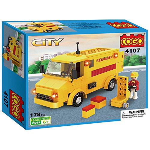 COGO Cute Postal Mail Trucks Delivery Service Car Vehicle Building Blocks Car Toys Gift Toys for Kids Boys and Girls Play Set Kit Yellow 178 Bricks CG4107