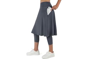 ANIVIVO Women Long Knee Length Skirt with Capris Leggings,Skirted Leggings with High Waisted Zipper Pockets