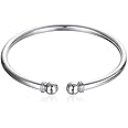 ChicSilver 925 Sterling Silver Bangle Bracelet, Simple Open Bangles Two Bead Cuff Jewelry for Women, Silver/Gold(with Gift Box