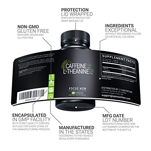 Caffeine 100mg, L-Theanine 200mg - 120 Count (V-Capsules) / 120 Servings: Manufactured in a cGMP-Registered Facility in… - Image 6