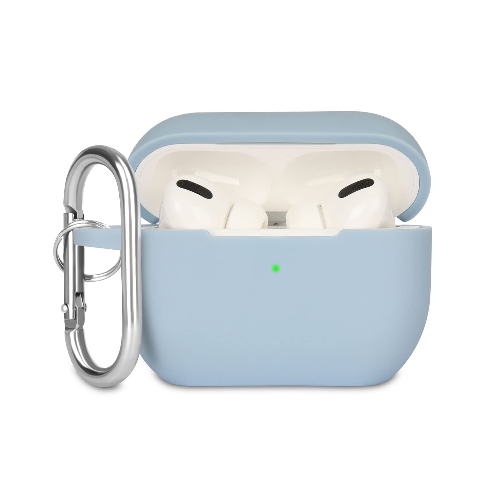 KOKOKA Case Cover Compatible with Airpods Pro, Soft Silicone Skin Case Cover Shock-Absorbing Protective Case for Airpods Pro 2019 with Carabiner, Front LED Visible, Denim Blue
