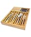 Expandable Bamboo Kitchen Drawer Organizer w/Built-in Solid Bamboo Knife Block 100% Eco Friendly Adjustable Bamboo Kitchen Utensil & Cutlery Tray.