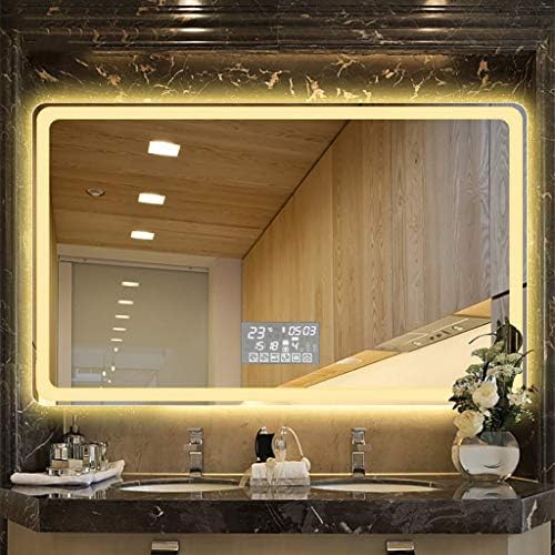 SDK LED Bathroom Wall Mirror Anti-fogging and Bluetooth Call Illuminated Bathroom Mirror with Touch Switch, 5MM Explosion-Proof Mirror White Warm Light Rectangle Washroom Makeup Mirror