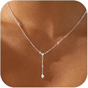 JIKASI Gold/Silver Necklace for Women Dainty Long Y-Shaped Lariat 14K Gold Plated CZ Leaf Drop Chain Pendant Necklace Trendy