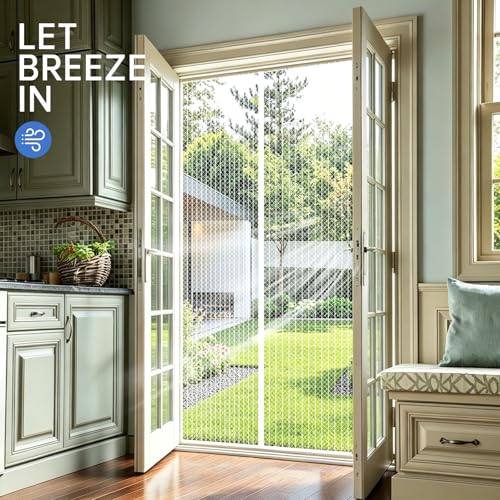 White Magnetic Screen Door Fits Door Size 32x80in Screen Size 34x82in Heavy Duty Mesh Full Frame With Magic Tape