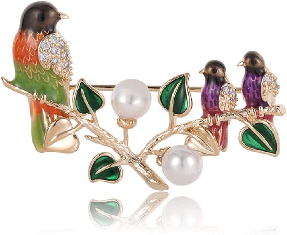 Novelty Brooches & Pins Exquisite Enamel Birds Brooch Simulated Pearl Pins for Women
