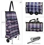 Portable Shopping Bag Foldable Luggage Cart Travel Trolley Bag 2 Wheels and 9 LED Flashlight