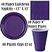 Disposable Party Supplies, Serves 40 - Purple and Silver - Large and Small Paper Plates, 12 oz Plastic Cups, heavyweight Cutlery, Napkins, and Tablecloths. Full Two-Tone Tableware Set
