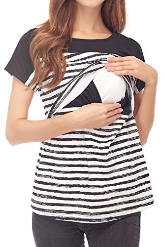 Smallshow Women's Maternity Nursing Tops Breastfeeding T-Shirt Medium Black - Thumbnail 2