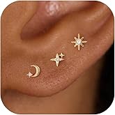 GUOKE 3 Pair Tiny Flat Back Earrings for Women - 14K Gold/White Gold Plated Cute Small Screw Flatback Stud Earring, Everyday Wear