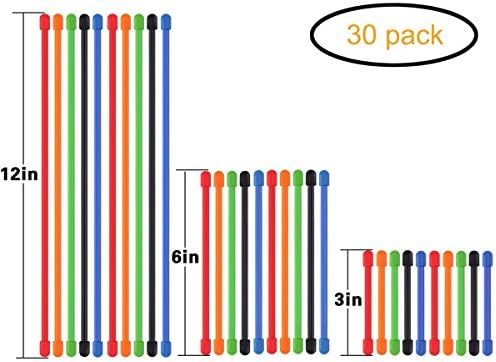 Fonxian 30-pack Reusable Rubber Gear Twist Ties, 3, 6 &amp; 12 inch - Bendable Wire Holder &amp; Cable Cord Organizer