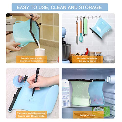 Reusable Silicone Food Storage Bag, 2 Pack Upgrade Leak Proof Silicone Food Bags, BPA Free Reusable Food Preservation Bag, Seal Bags Cooking Bag for Freeze Microwave Fruits Vegetables Meat Milk