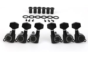 Demusea MAG-303 Guitar Machine Head black color square shape 3R+3L 1:18 Sealed tuning key machine tuners machine pegs for electric and acoustic guitars (Black, 3R+3L)