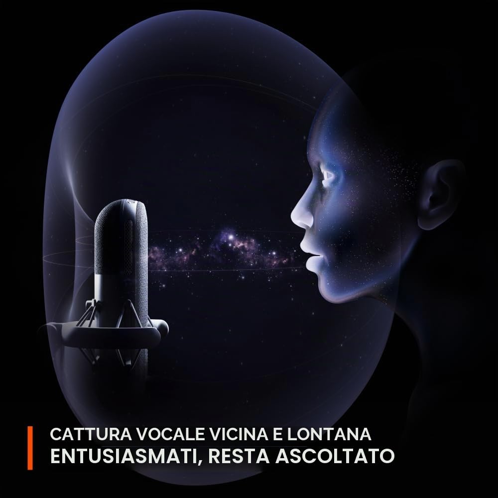 Alias Mic USB per PC - Capsula 3x più grande per il gioco, lo streaming e il podcasting - Cancellazione del rumore AI - LED per il mute e il monitoraggio del livello - Supporto antiurto