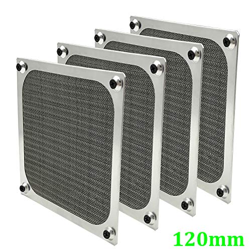 120mm Computer Fan Filter Grills with Screws, Ultra Fine Aluminum Mesh, Silver Color - 4 Pack